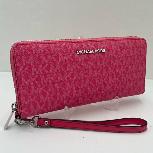 MICHAEL KORS Jet Set Large Signature Logo Continental Wallet Wristlet Phone NWT - Picture 2 of 16